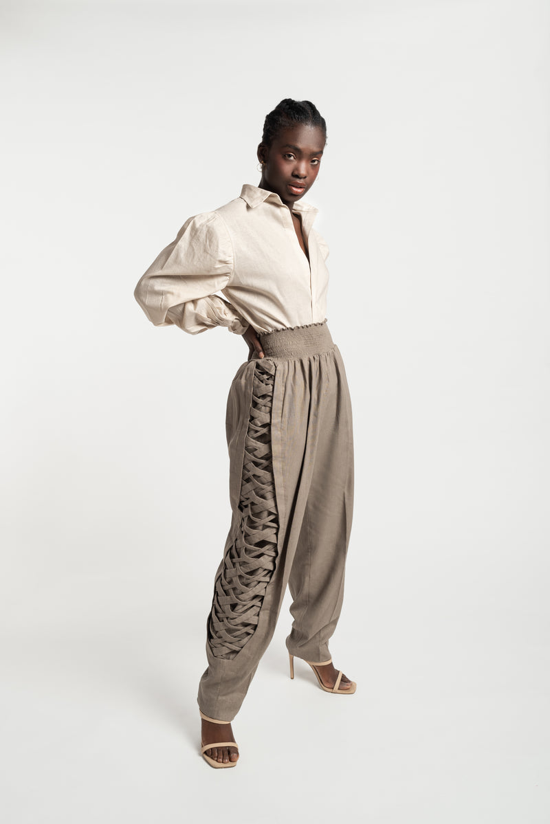 Harem pants with braided detail